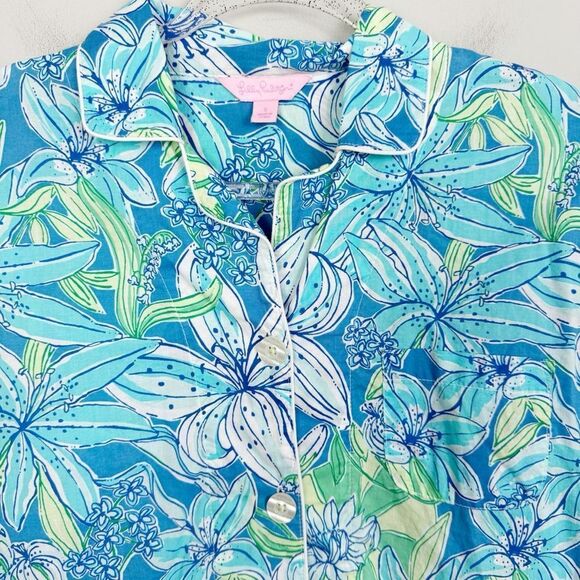 LILLY PULITZER | Pick Of the Bunch Blue Floral Button Pajama Top Women’s Size S - Picture 4 of 8